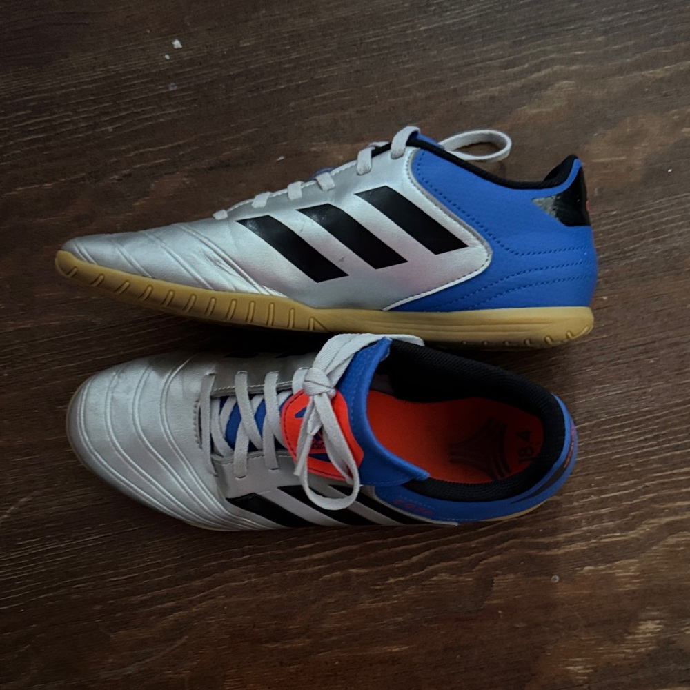 adidas women’s  Silver, Blue & Black Indoor Soccer Sneakers